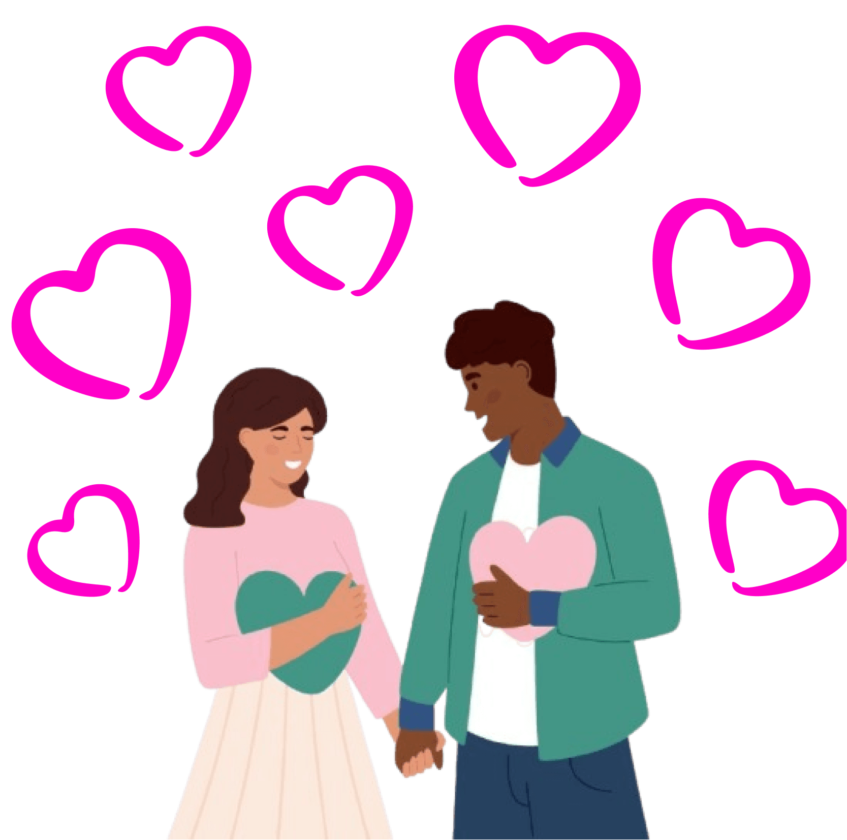 Happy couple holding hearts